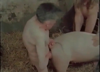 Doggy-style sex session with a mature zoophile