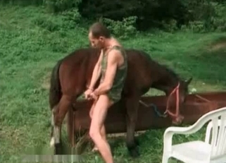 Skinny dude servicing that horse dick