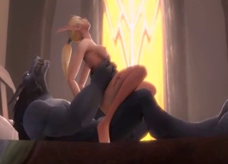 Elf-ish blonde blowing a horse