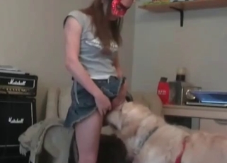 Skirt-wearing teen wants dog cock