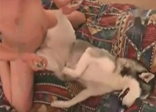 White dog drilling that tight pussy